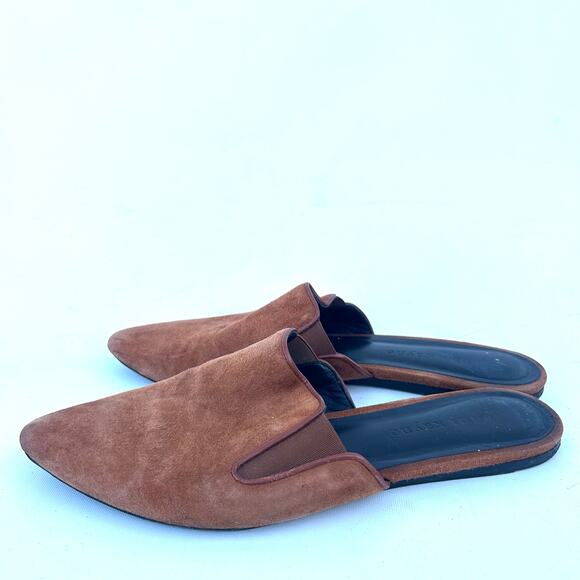 Jenni Kayne Suede Mules Pointed Toe Flats Saddle Brown 38.5 Size 8 Slip Ons - Picture 4 of 9